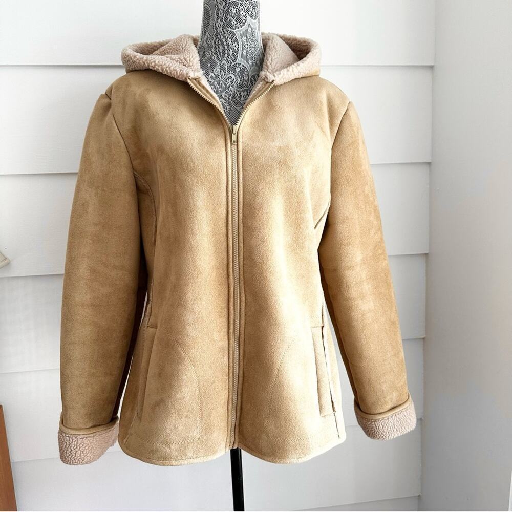 Vintage Faux Suede and Shearling Hooded Coat by Bass Fisherman Aesthetic XL